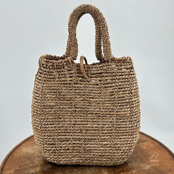Twisted Jute Handbag Purse Wicker Boho Coconut Shell Button Closure Boho Natural - Picture 2 of 9